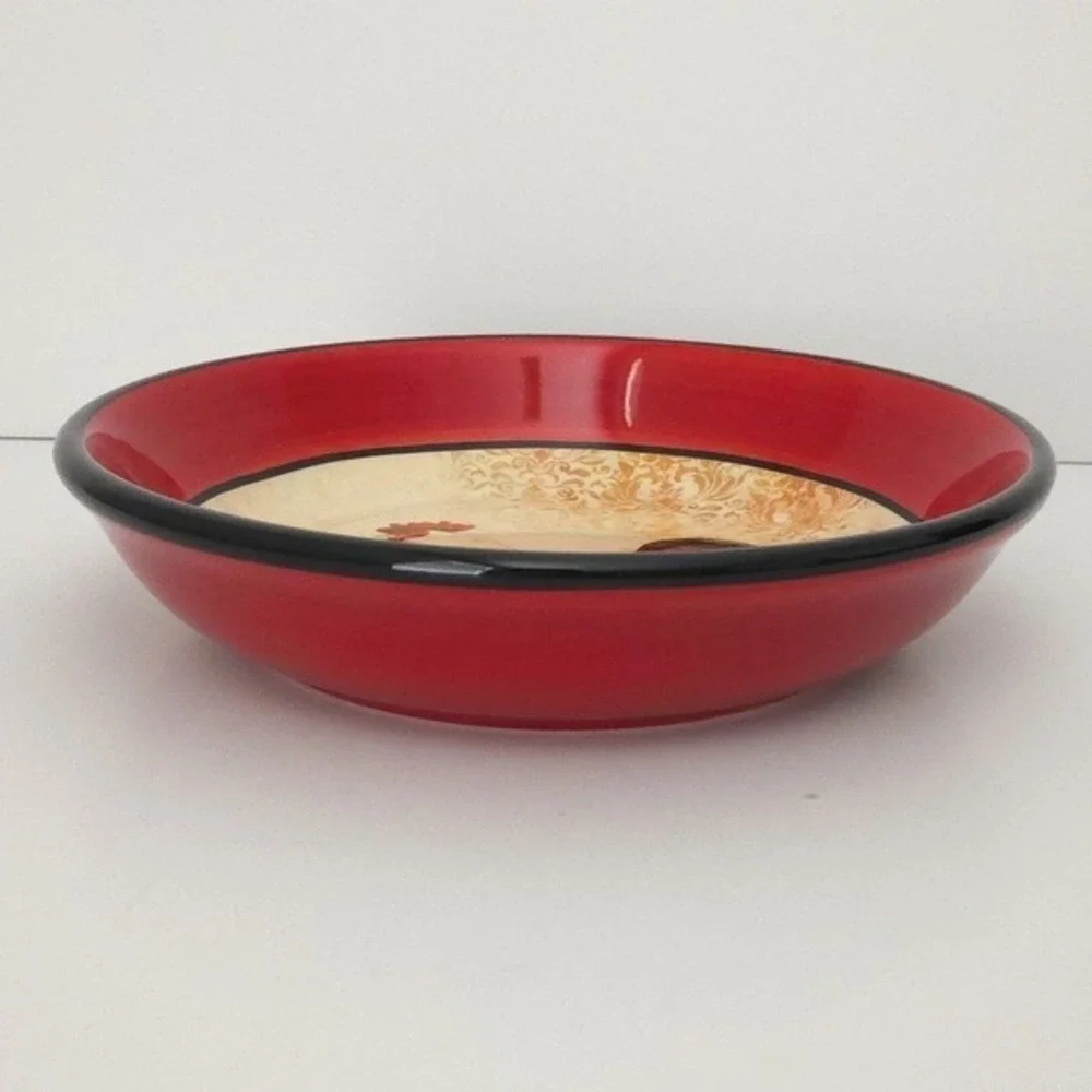 Rooster Red Yellow Ceramic Serving Bowl- Certified International by Susan Winget